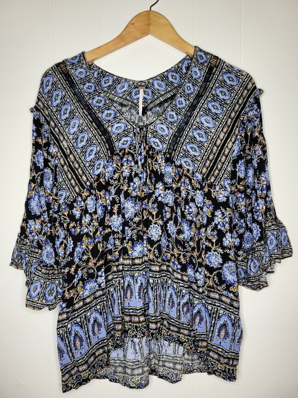 Free People Black & Blue Floral Boho Tunic